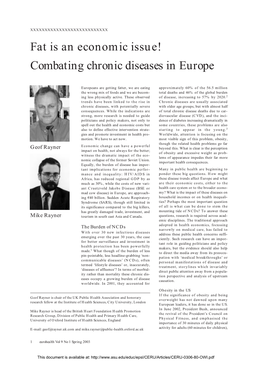 Fat Is an Economic Issue! Combating Chronic Diseases in Europe