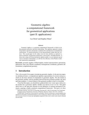 Geometric Algebra: a Computational Framework for Geometrical Applications (Part II: Applications)