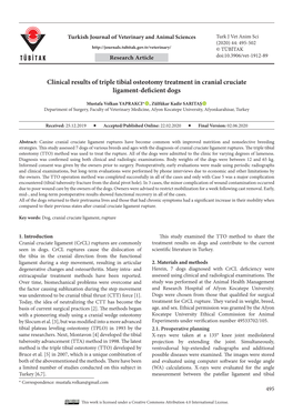 Clinical Results of Triple Tibial Osteotomy Treatment in Cranial Cruciate Ligament-Deficient Dogs