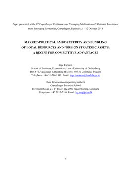 Market-Political Ambidexterity and Bundling of Local Resources and Foreign Strategic Assets: a Recipe for Competitive Advantage?