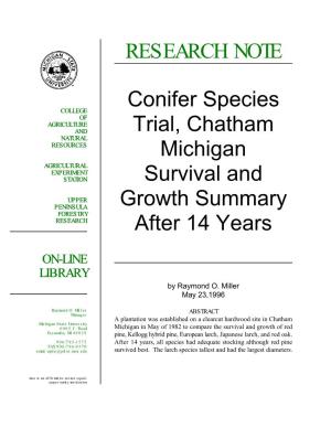 Conifer Species Trial, Chatham, Michigan: Survival and Growth