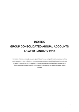 Inditex Group Consolidated Annual Accounts As at 31 January 2018