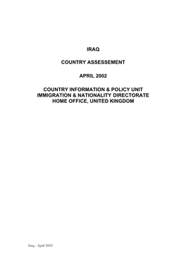 Iraq Country Assessement April 2002 Country