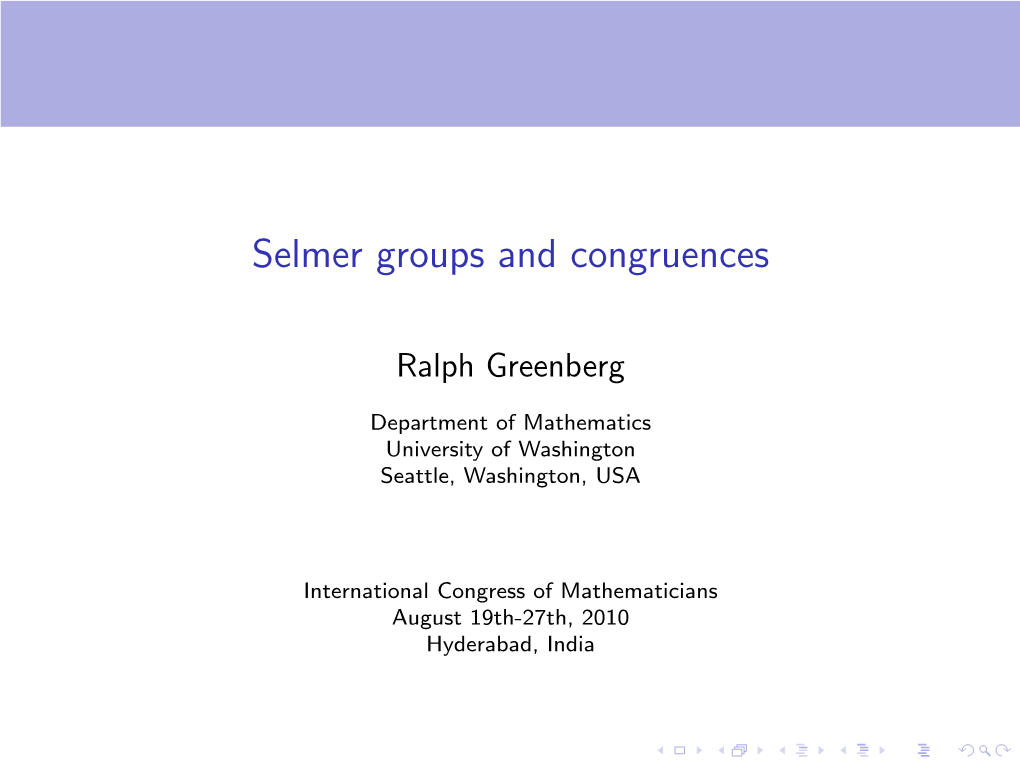 Selmer Groups and Congruences