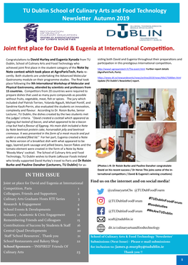 TU Dublin School of Culinary Arts and Food Technology Newsletter Autumn 2019