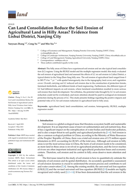 Can Land Consolidation Reduce the Soil Erosion of Agricultural Land in Hilly Areas? Evidence from Lishui District, Nanjing City
