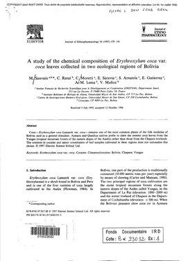 A Study of the Chemical Composition of Erythroxylum Coca Var. Coca Leaves Collected in Two Ecological Regions of Bolivia