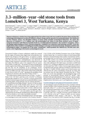 3.3-Million-Year-Old Stone Tools from Lomekwi 3, West Turkana, Kenya