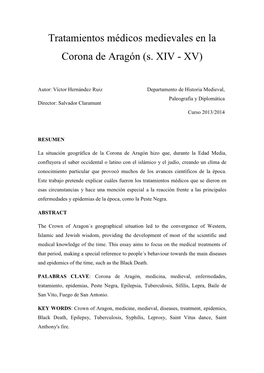 Tratamientos Médicos Medievales En La Corona De Aragón (S