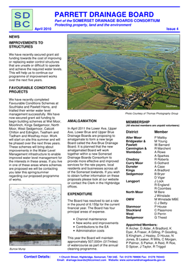 PARRETT DRAINAGE BOARD Part of the SOMERSET DRAINAGE BOARDS CONSORTIUM Protecting Property, Land and the Environment April 2010 Issue 4