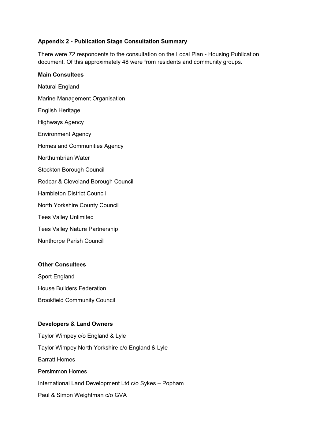 Appendix 2 - Publication Stage Consultation Summary