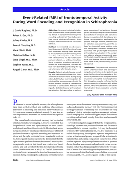 Event-Related Fmri of Frontotemporal Activity During Word Encoding and Recognition in Schizophrenia