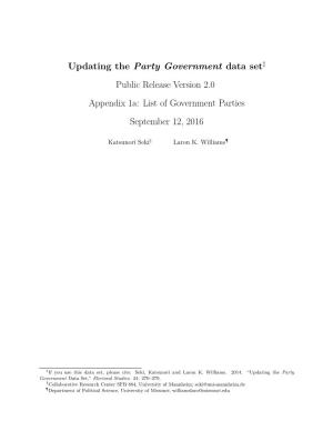 Appendix 1A: List of Government Parties September 12, 2016