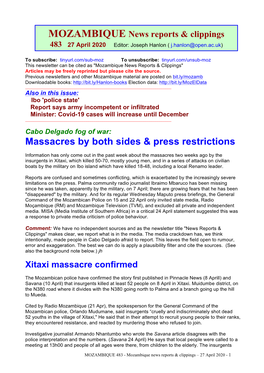 MOZAMBIQUE News Reports & Clippings 483 27 April 2020 Editor: Joseph Hanlon ( J.Hanlon@Open.Ac.Uk)