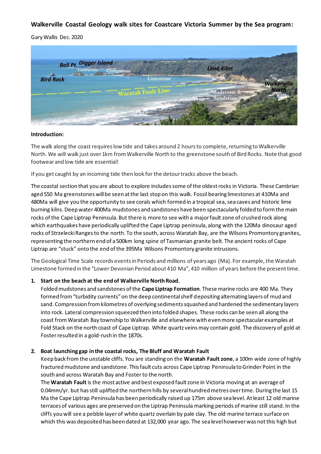 Walkerville Coastal Geology Walk Sites for Coastcare Victoria Summer by the Sea Program