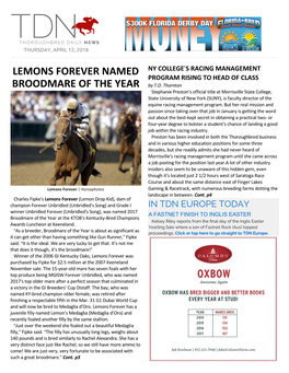Lemons Forever Named Broodmare of the Year Cont