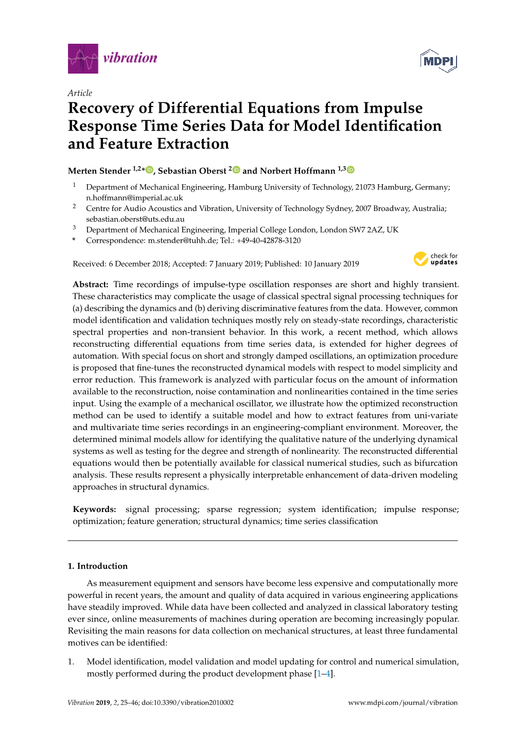 Recovery of Differential Equations from Impulse Response Time Series Data for Model Identiﬁcation and Feature Extraction