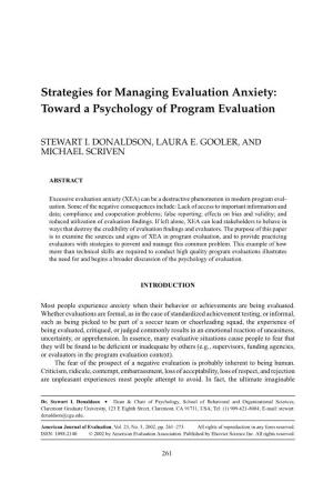 Strategies for Managing Evaluation Anxiety: Toward a Psychology of Program Evaluation