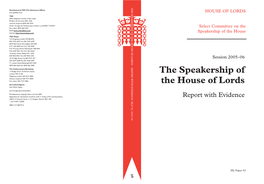 The Speakership of the House of Lords