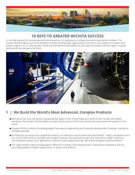 10 KEYS to GREATER WICHITA SUCCESS in Considering Sites for Business Growth and Expansion, It’S Important to Consider Elements Beyond the Numbers