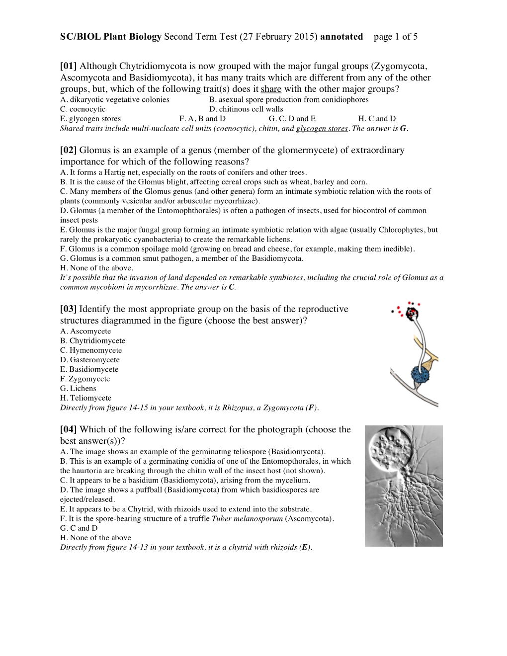 SC/BIOL Plant Biology Second Term Test (27 February 2015) Annotated Page 1 of 5