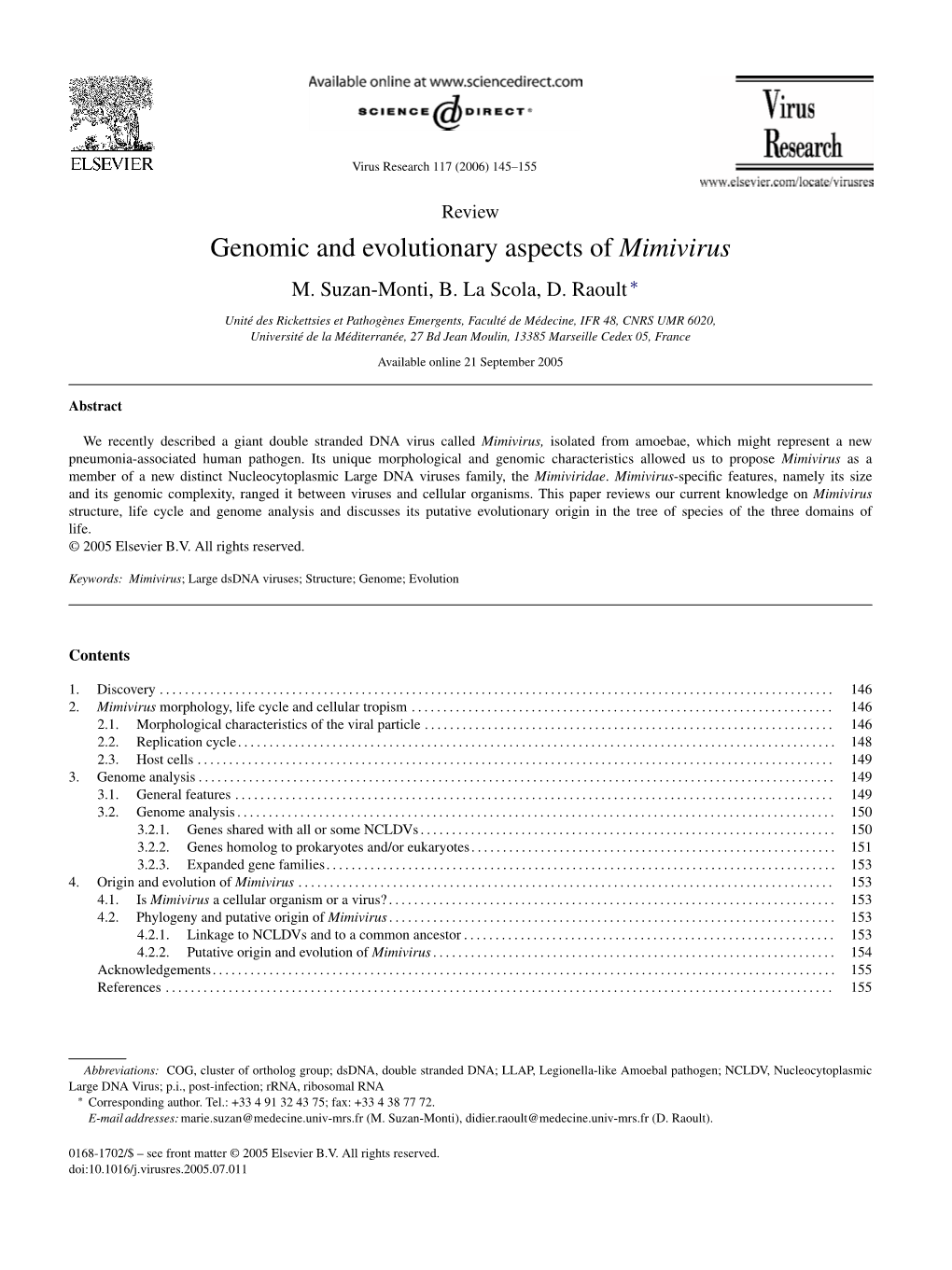 Genomic and Evolutionary Aspects of Mimivirus M