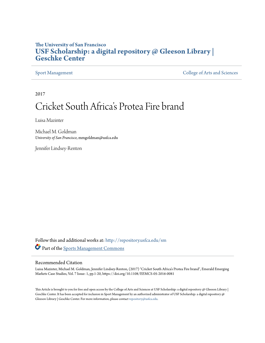 Cricket South Africa's Protea Fire Brand