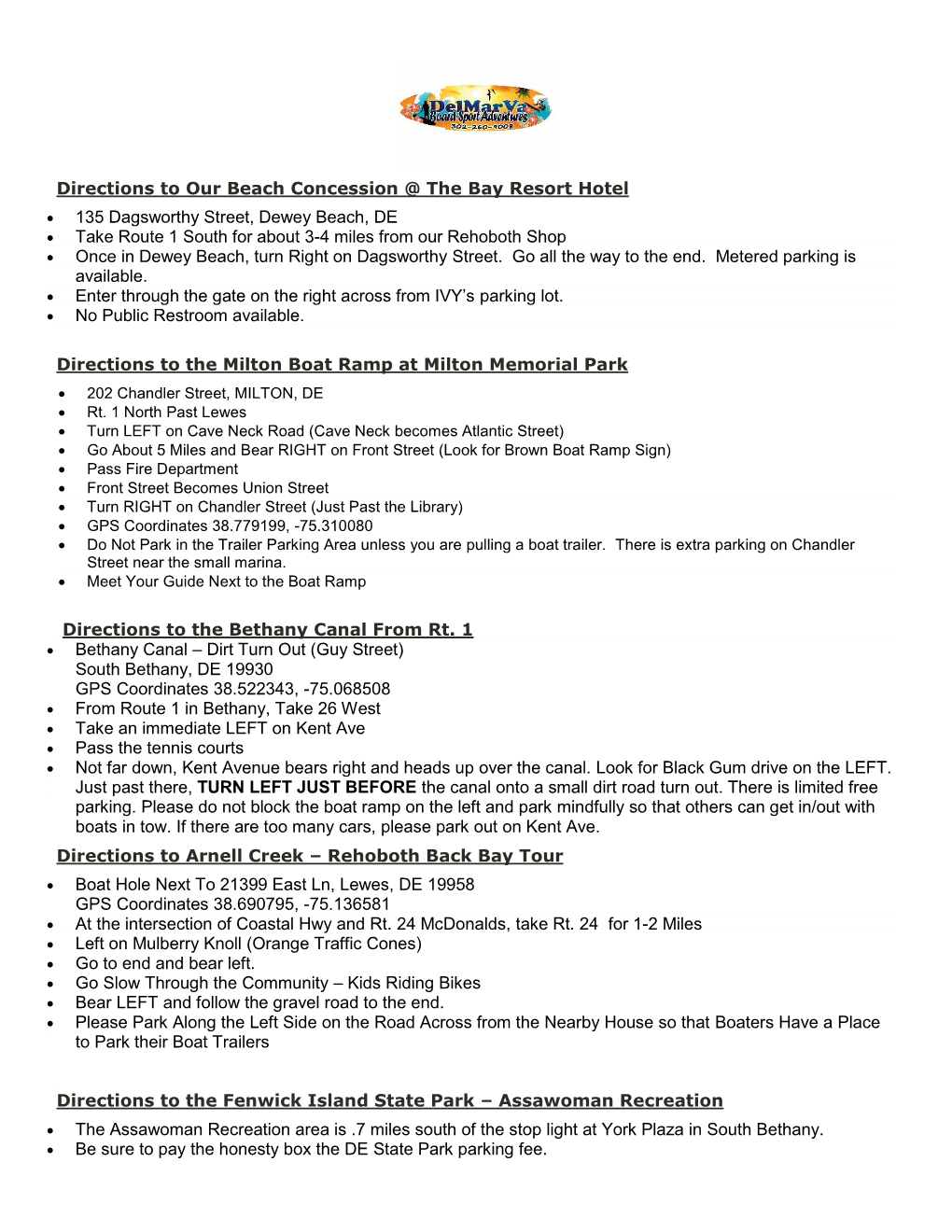 Directions to Our Beach Concession @ the Bay Resort Hotel • 135