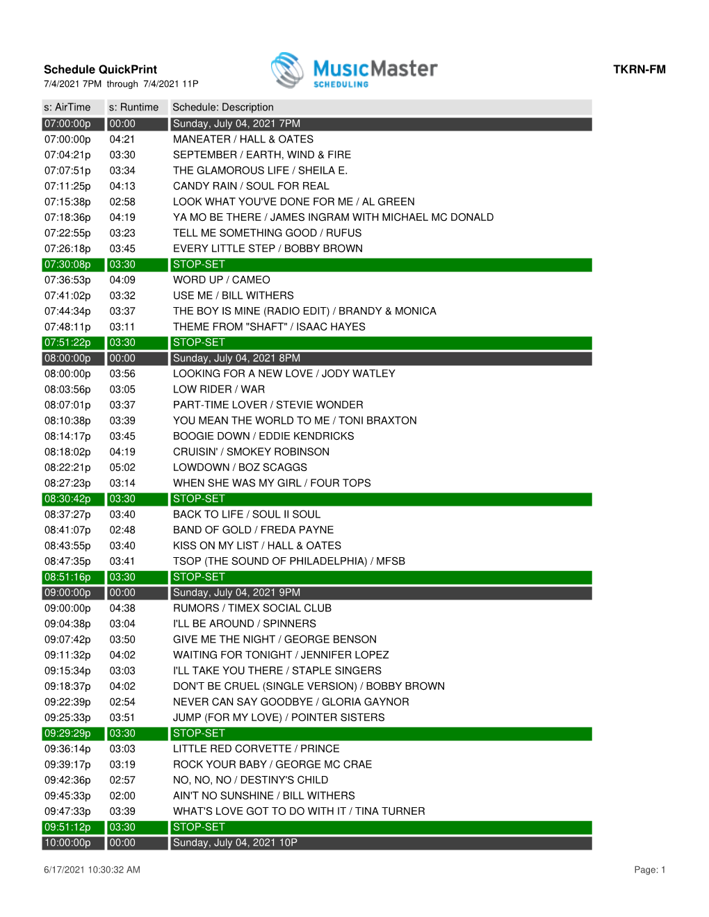 Schedule Quickprint TKRN-FM