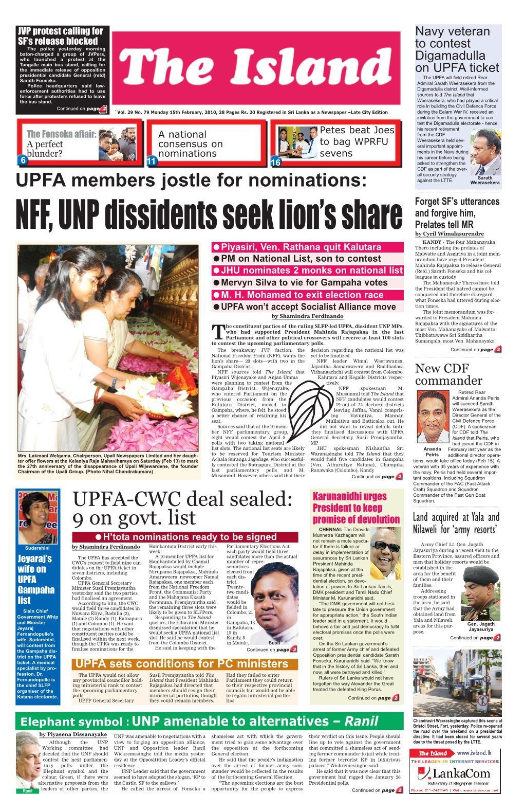 UPFA-CWC Deal Sealed: 9 on Govt. List