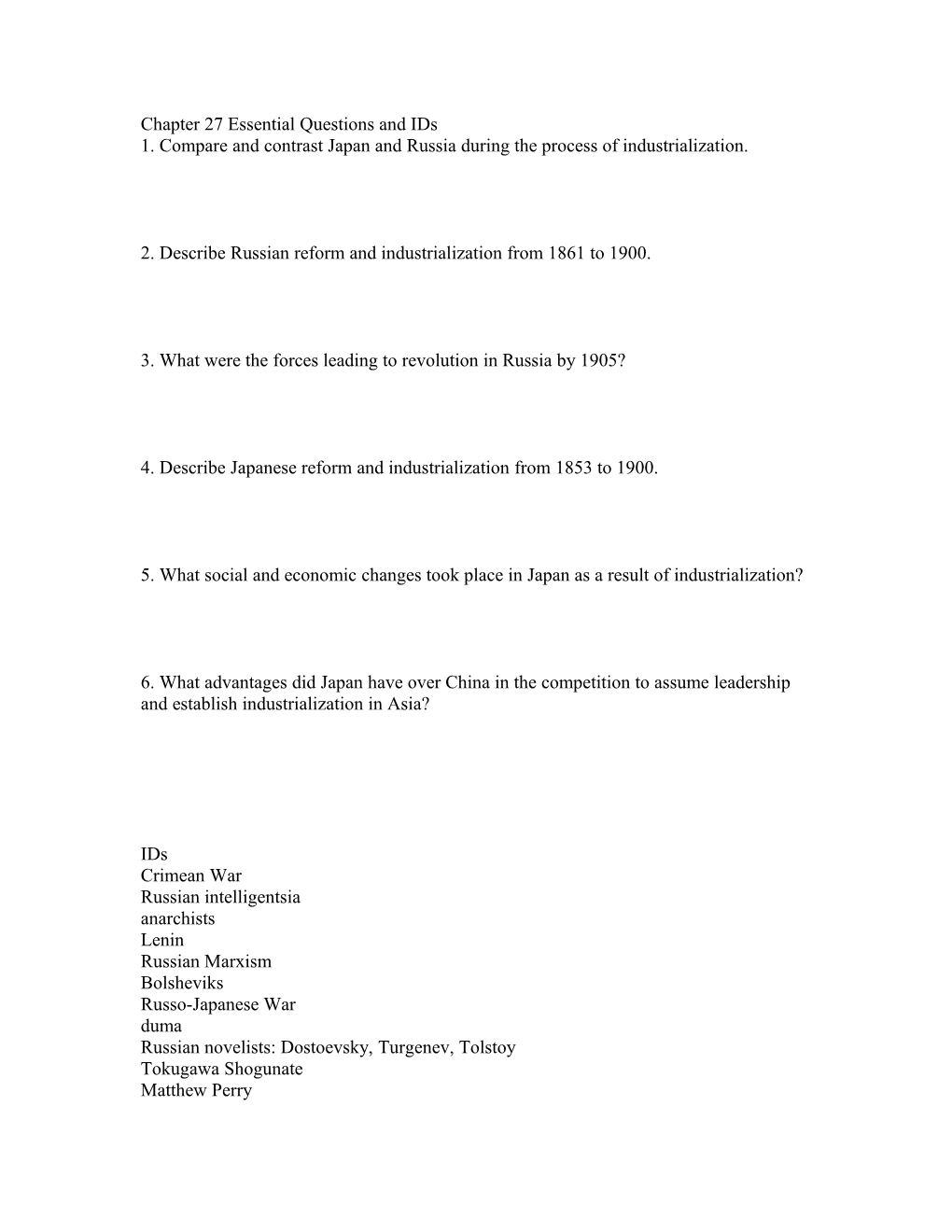 Chapter 27 Essential Questions And Ids