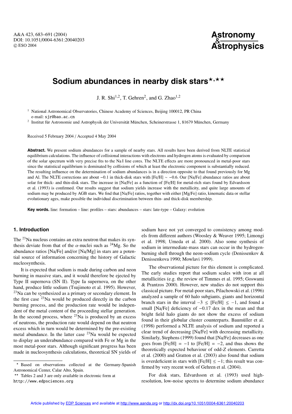 Sodium Abundances in Nearby Disk Stars�,