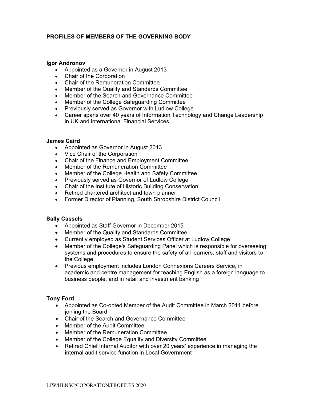 Profiles of Members of the Governing Body