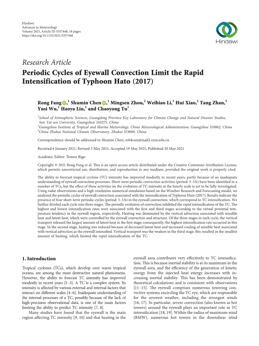 Periodic Cycles of Eyewall Convection Limit the Rapid Intensification of Typhoon Hato (2017)