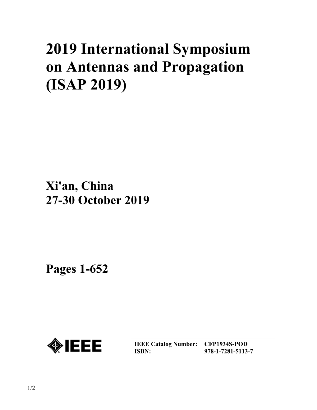 2019 International Symposium on Antennas and Propagation