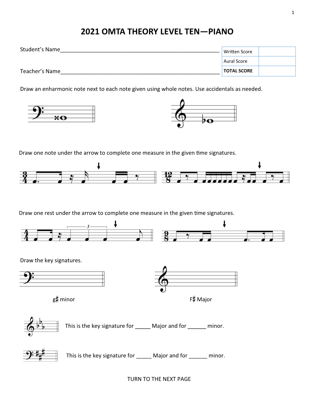 2021 Omta Theory Level Ten—Piano