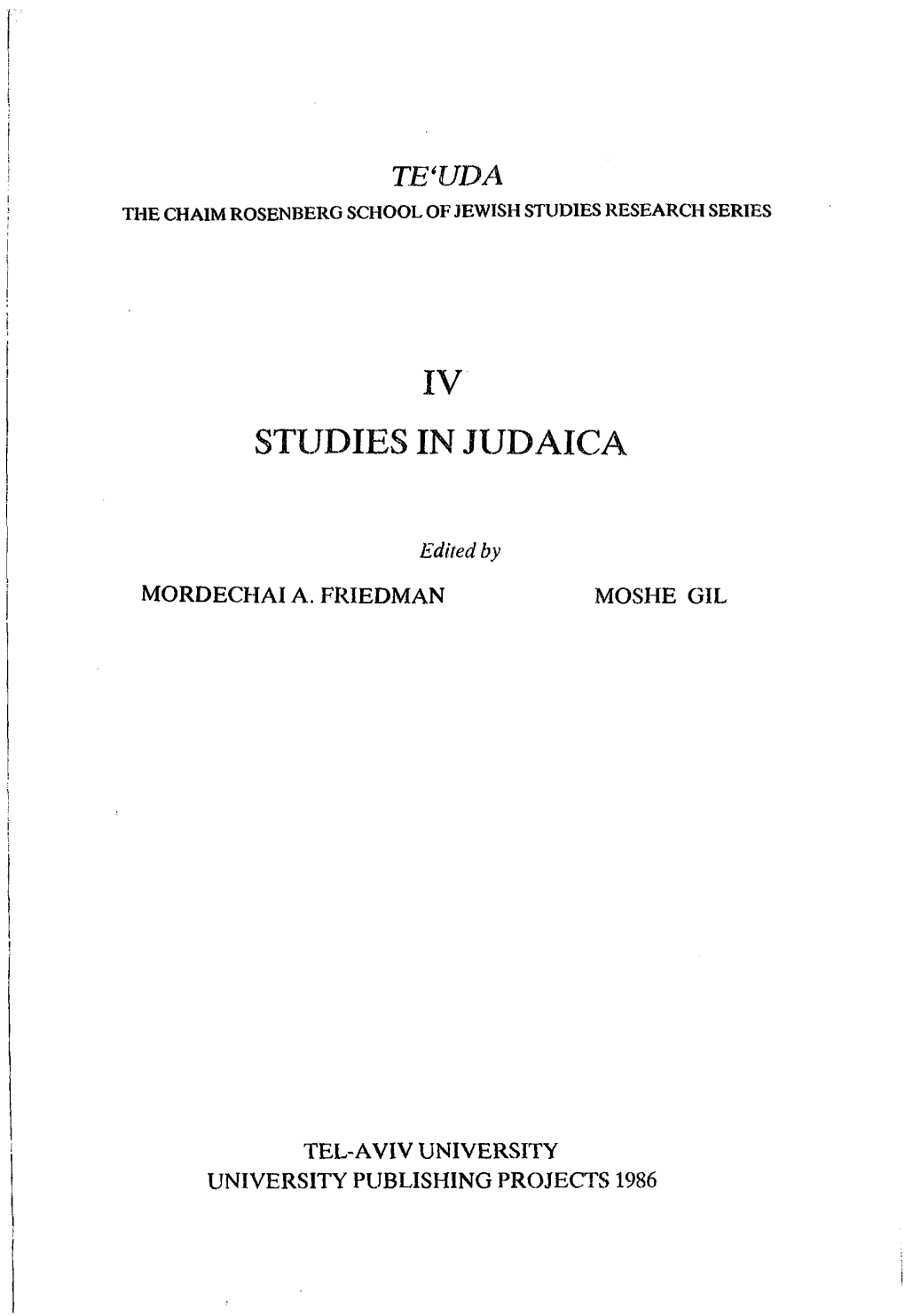 Iv Studies in Judaica