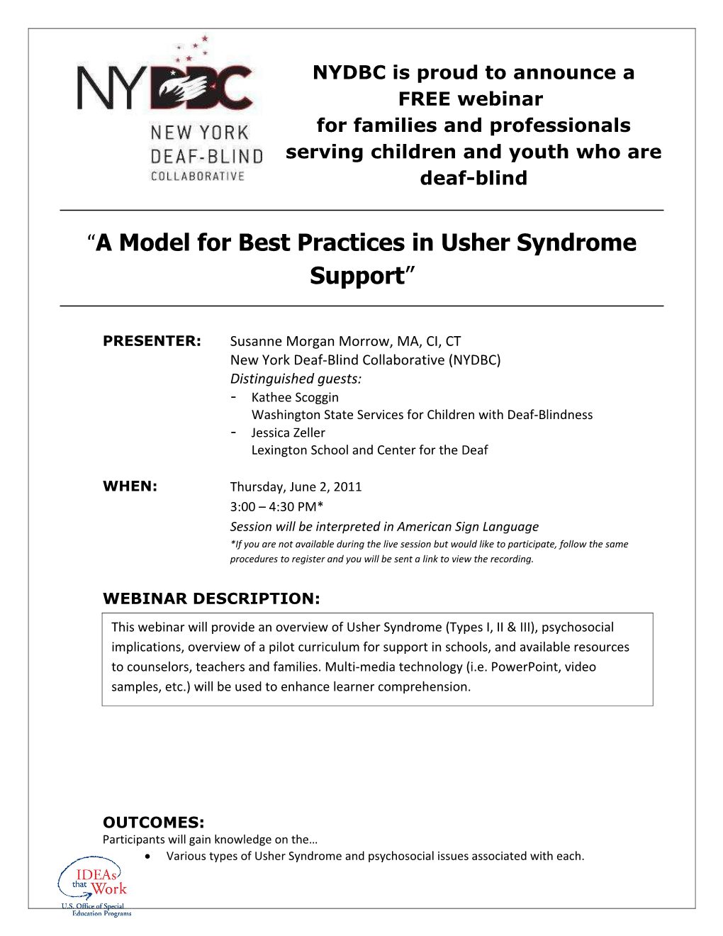 NYDBC Is Proud to Announce a FREE Webinar