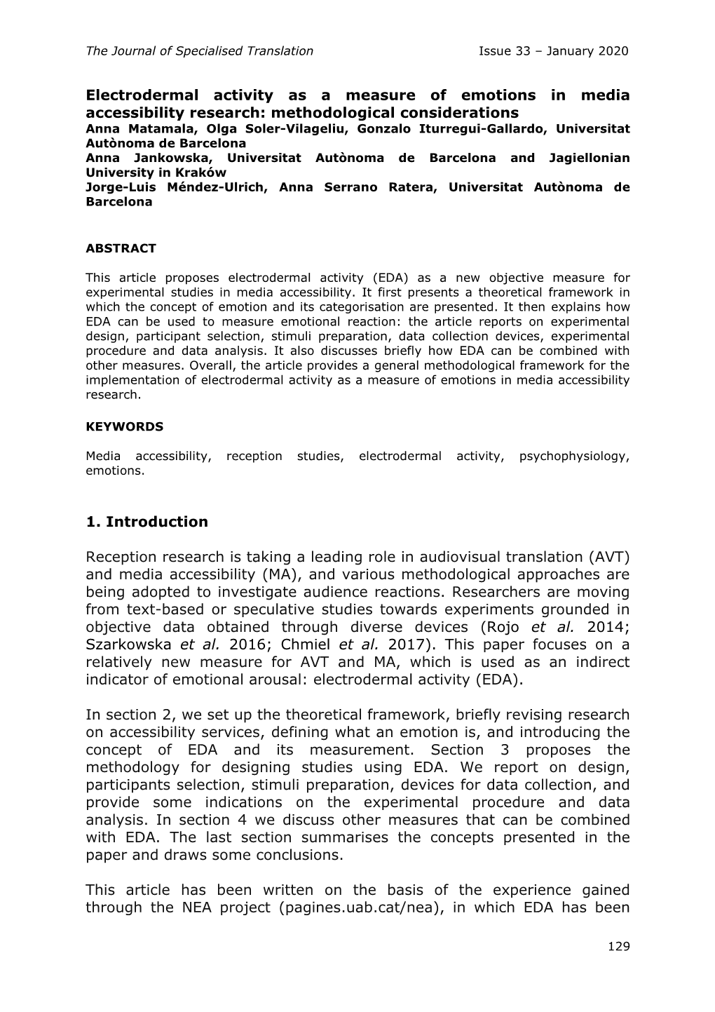 Electrodermal Activity As a Measure of Emotions in Media