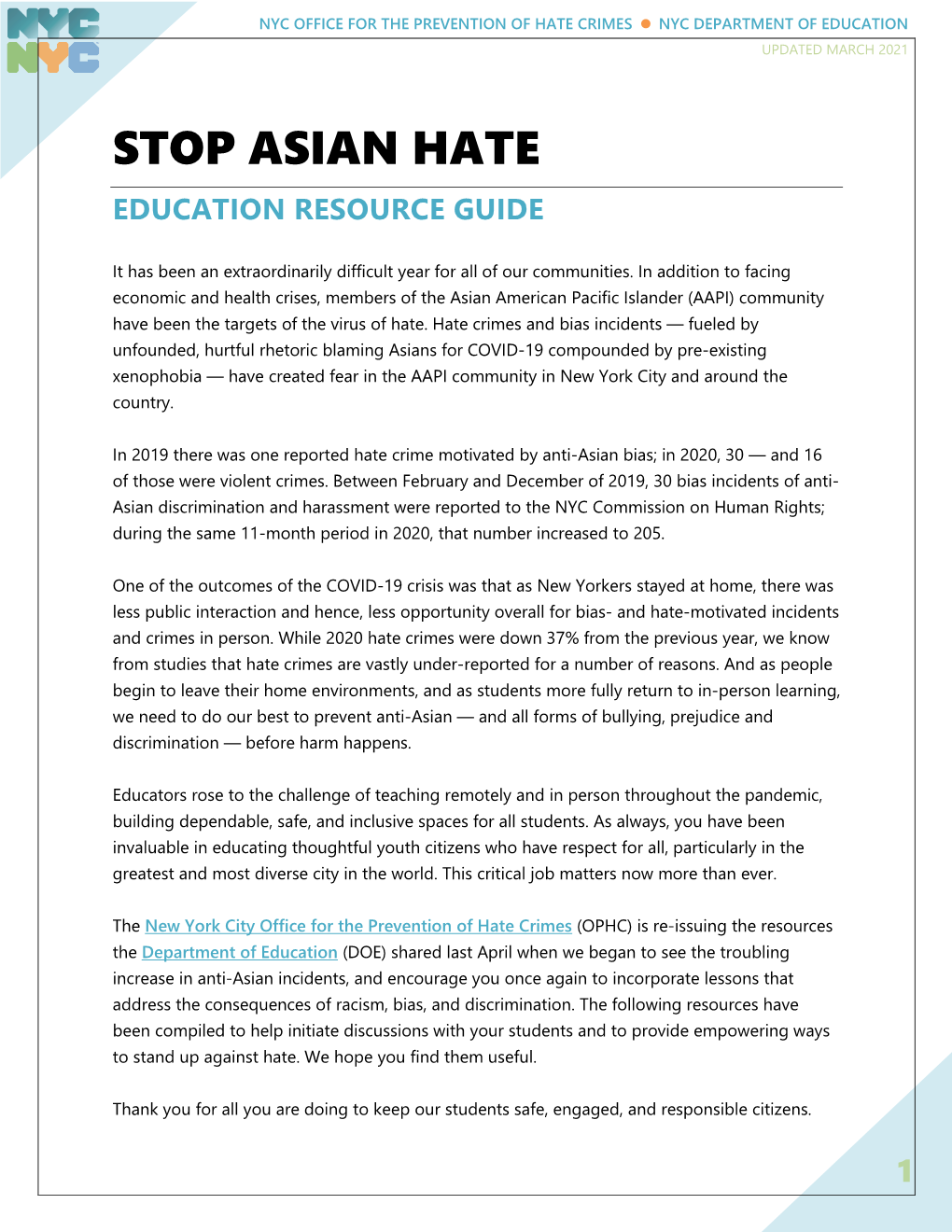 Stop Anti-Asian Hate Education Resource Guide