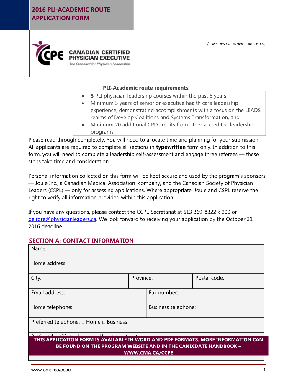 PLI-Academic Route Requirements