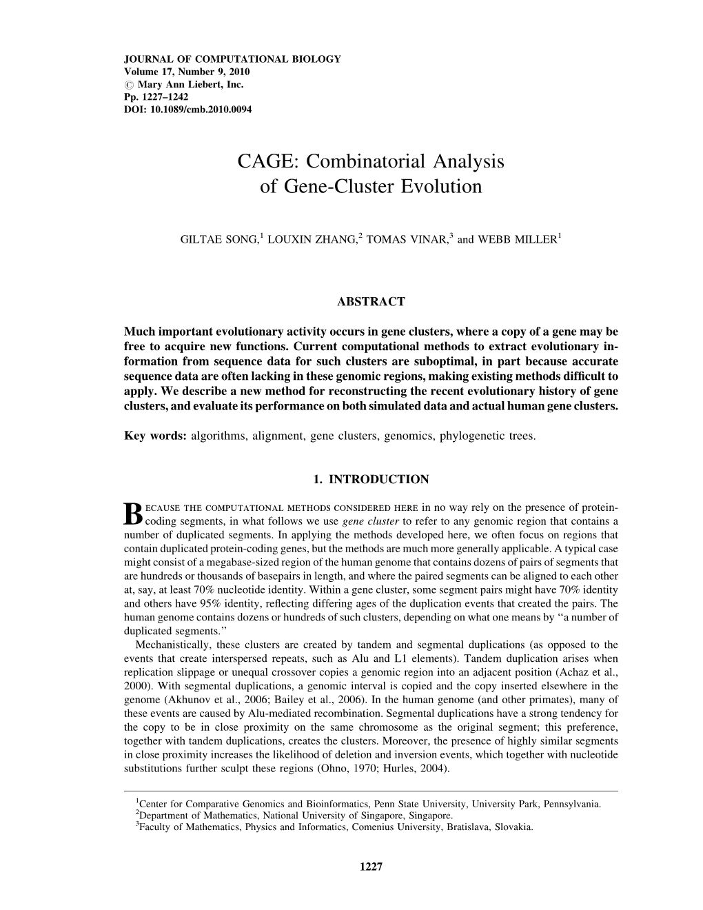 CAGE: Combinatorial Analysis of Gene-Cluster Evolution