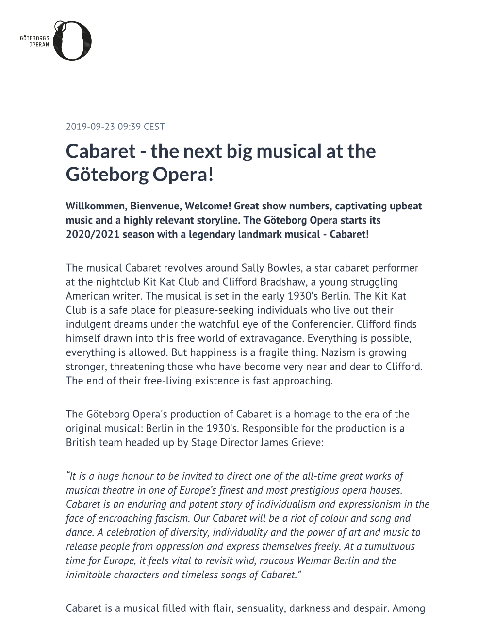 Cabaret - the Next Big Musical at the Göteborg Opera!