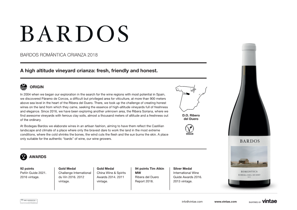 A High Altitude Vineyard Crianza: Fresh, Friendly and Honest