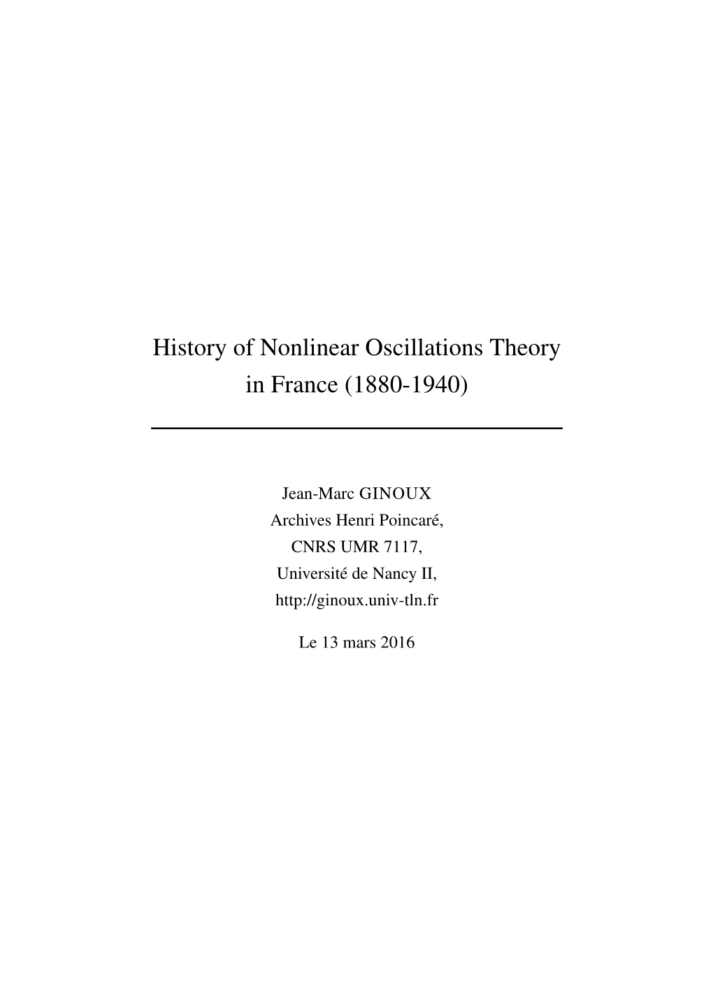 History of Nonlinear Oscillations Theory in France (1880-1940)