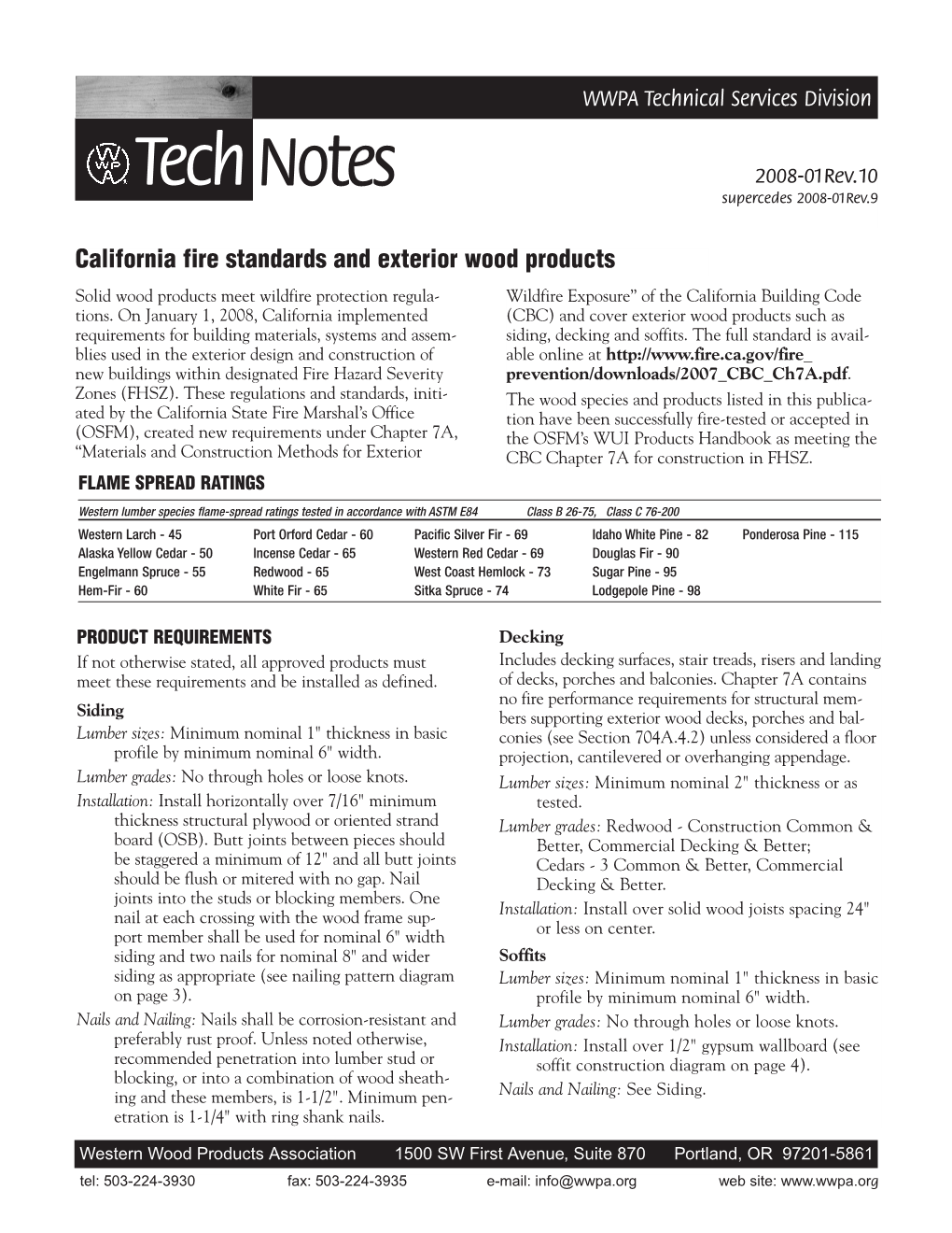 California Fire Standards and Exerior Wood Products