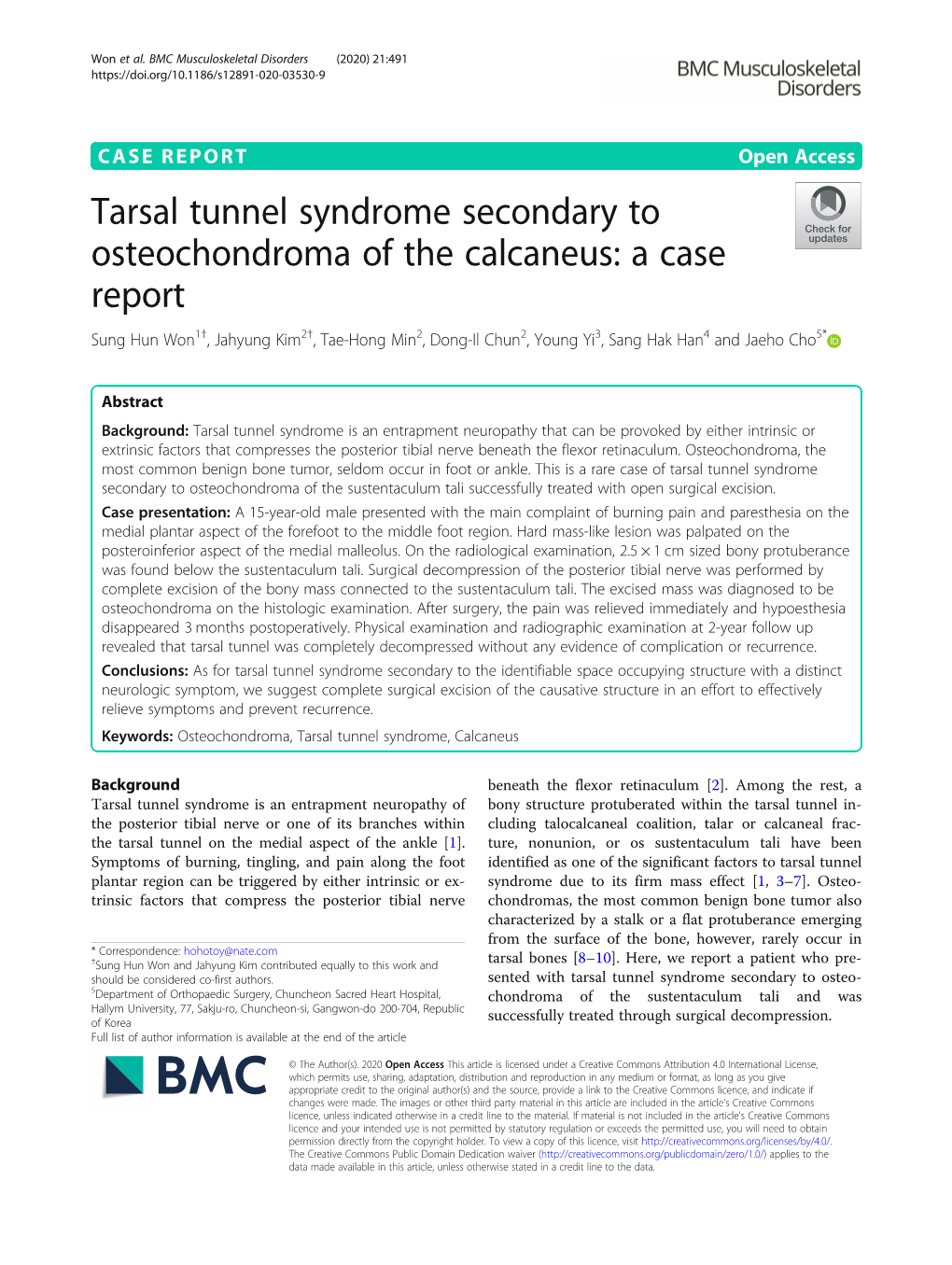 Tarsal Tunnel Syndrome Secondary to Osteochondroma of the Calcaneus