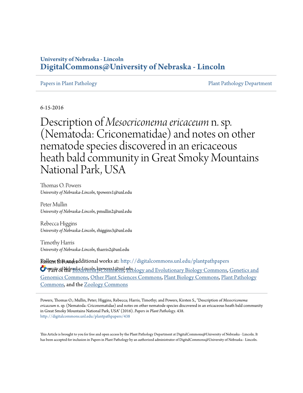 <I>Mesocriconema Ericaceum</I>