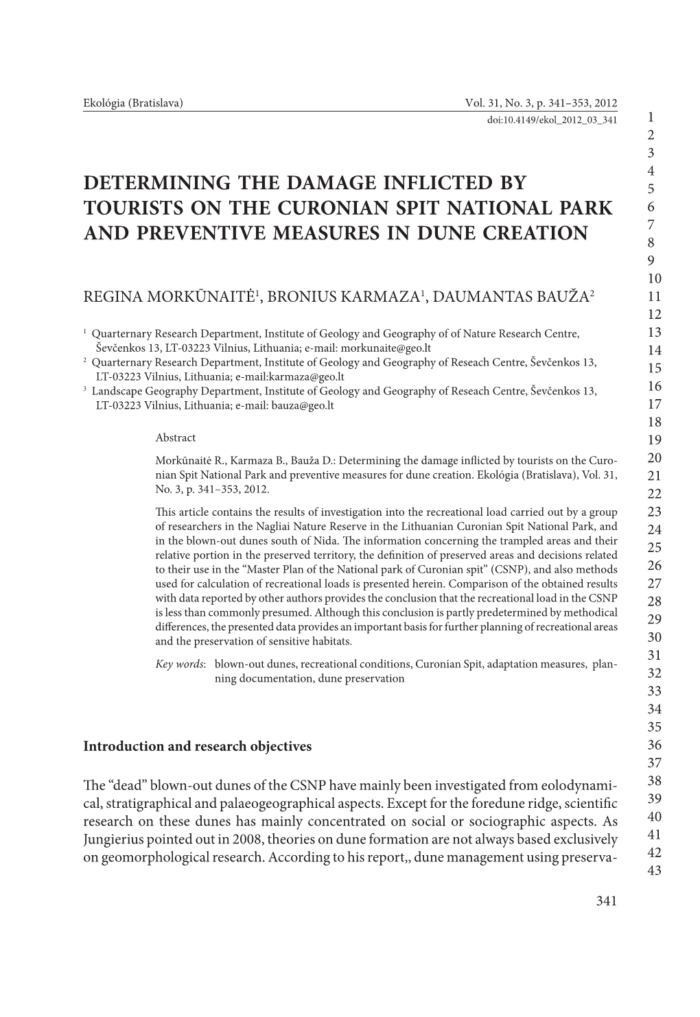 Determining the Damage Inflicted by Tourists on the Curonian Spit