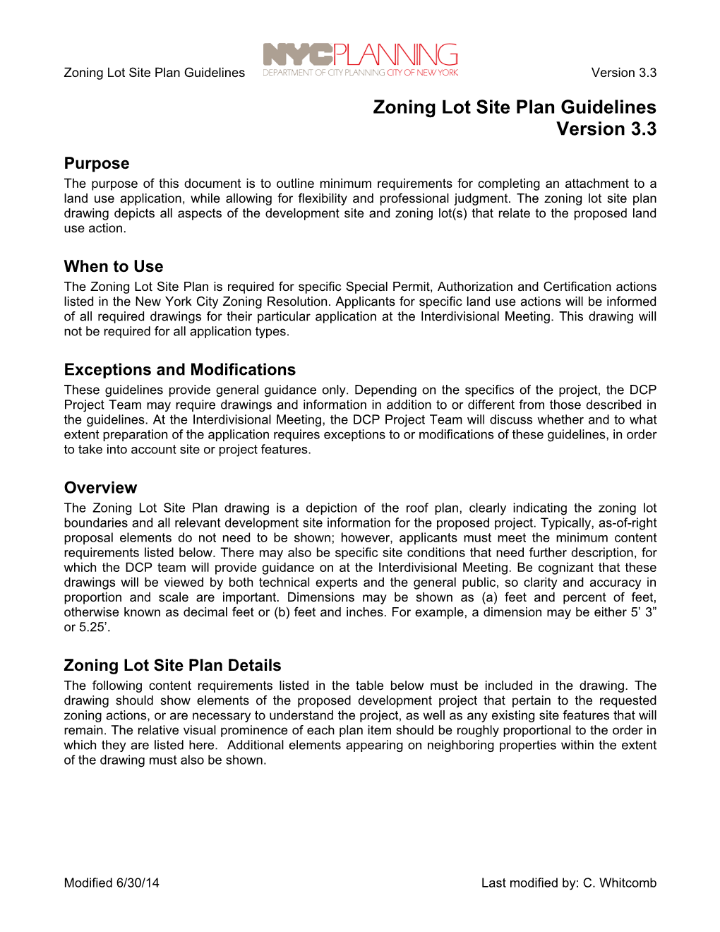 Zoning Lot Site Plan Guidelines Version 3.3